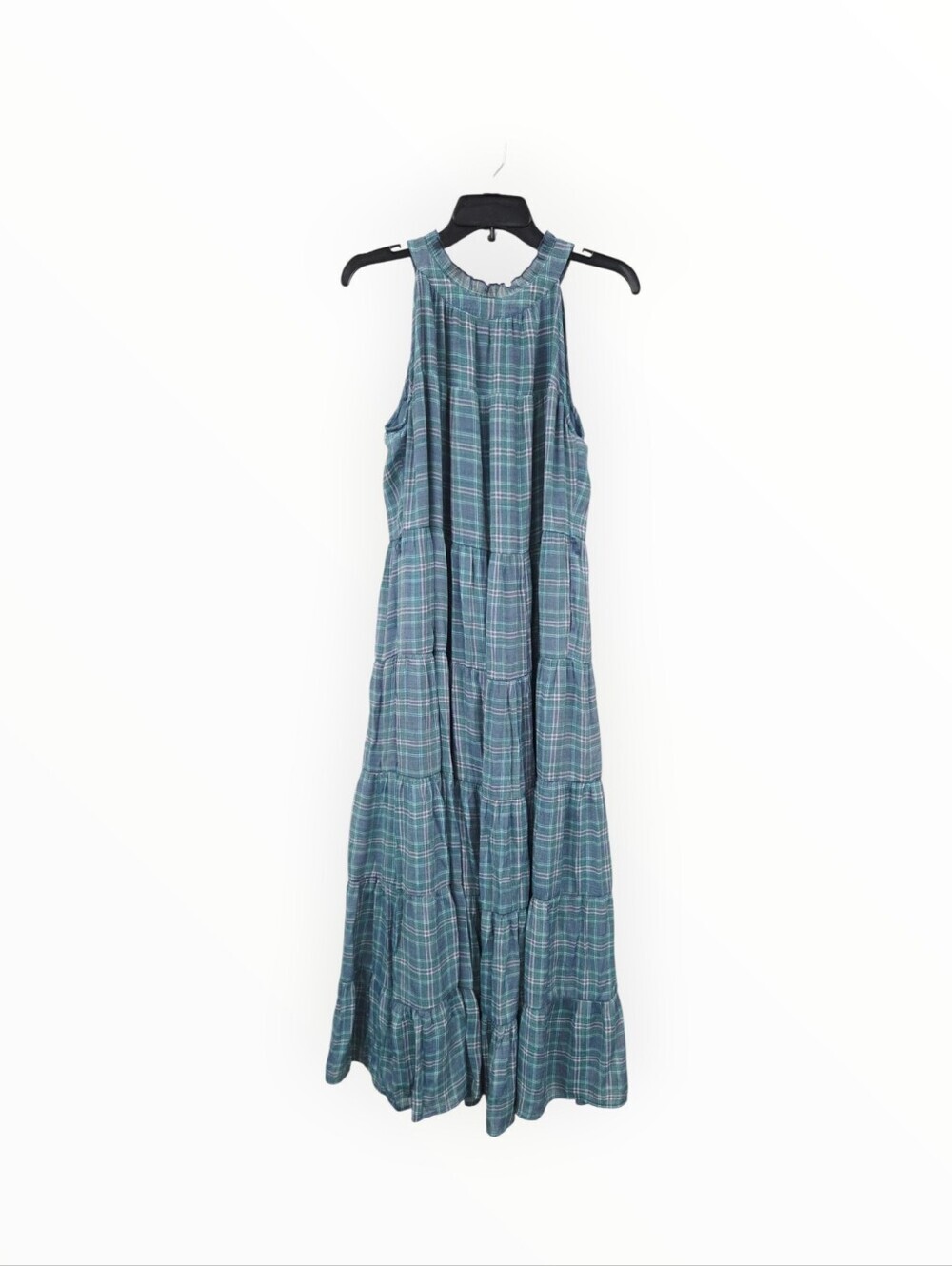 Torrid 00 Blue Plaid Tiered Maxi Dress - Sleeveless